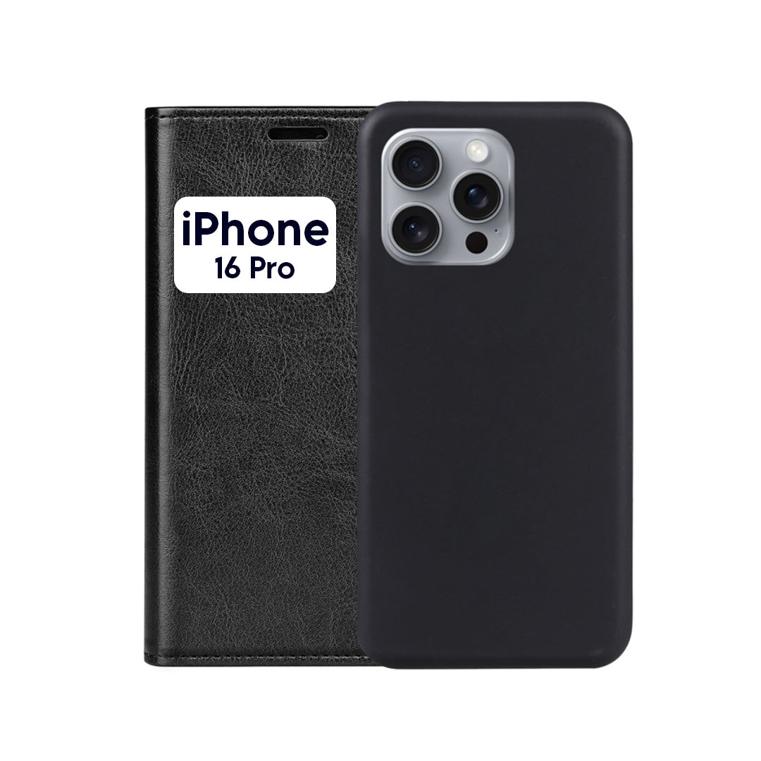 Wallet Flip Case For iPhone 16 Pro – Black