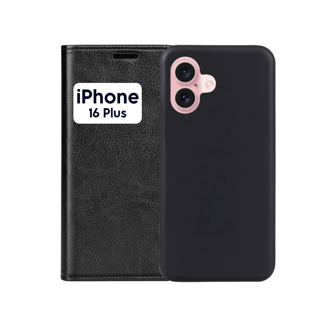 Wallet Flip Case For iPhone 16 Plus – Black