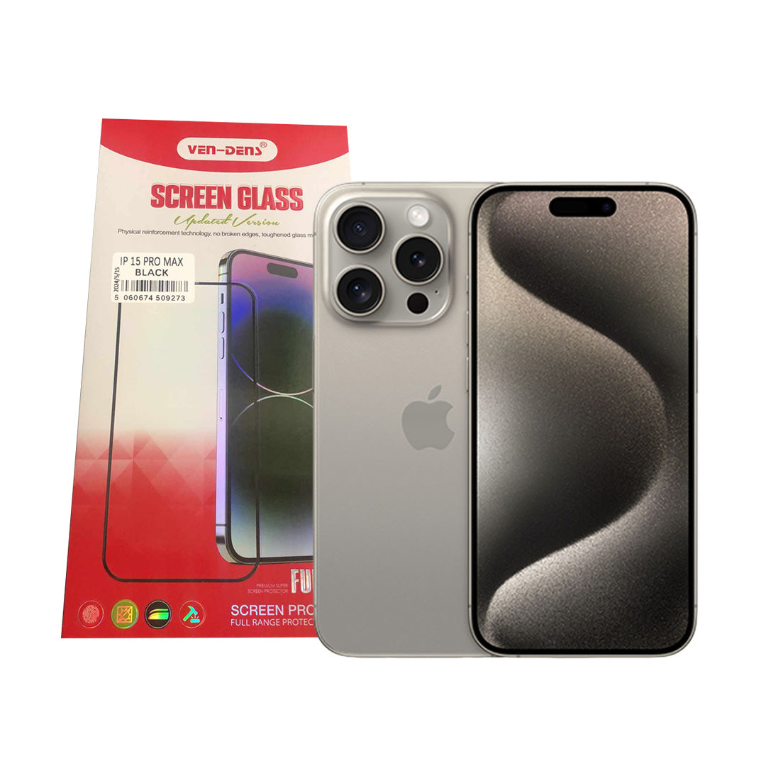 iPhone 15 Pro Max Full Glue Tempered Glass – Black